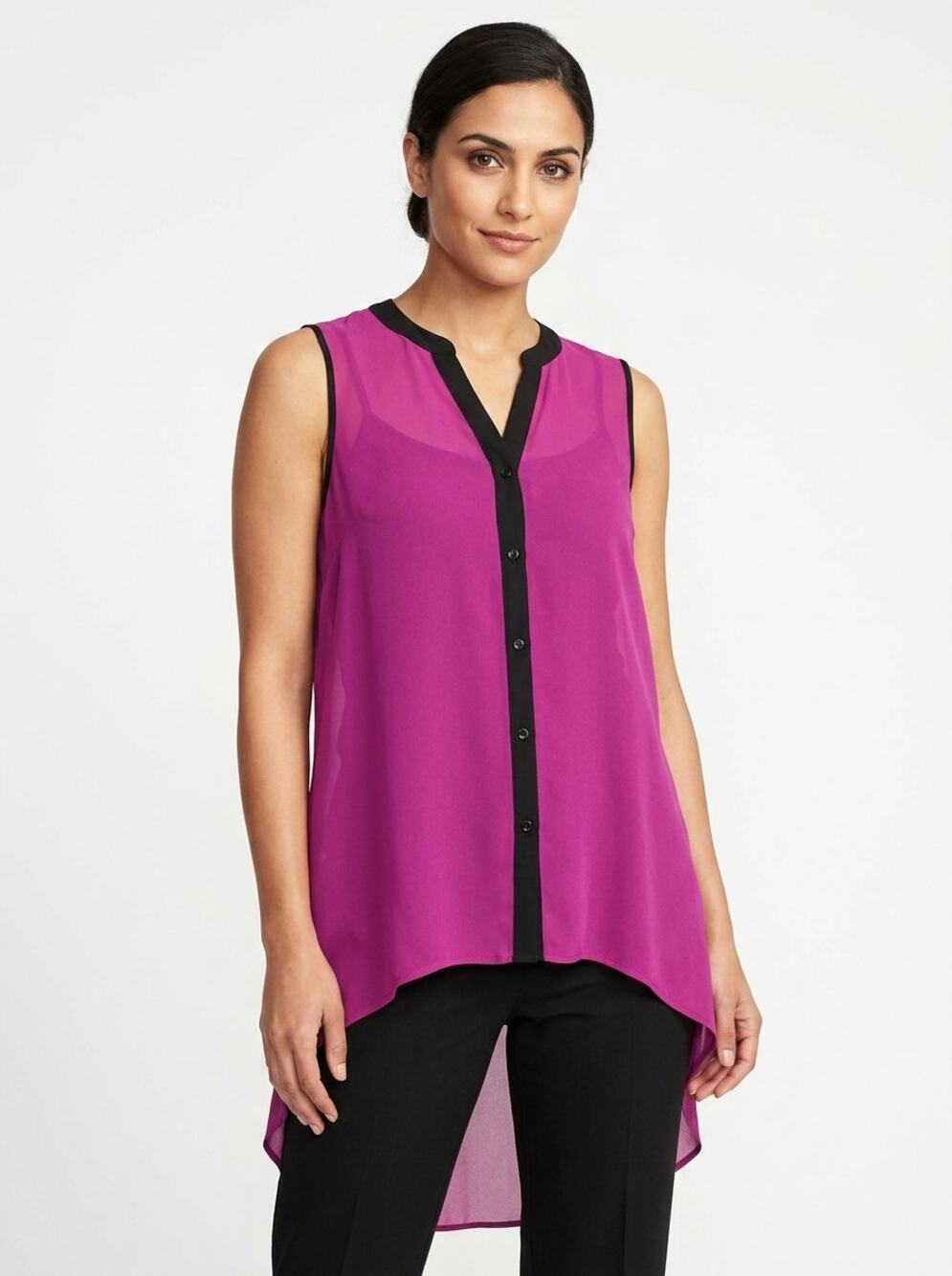 Nicole by Nicole Miller Sleeveless High-Low Chiffon Blouse Women Size L